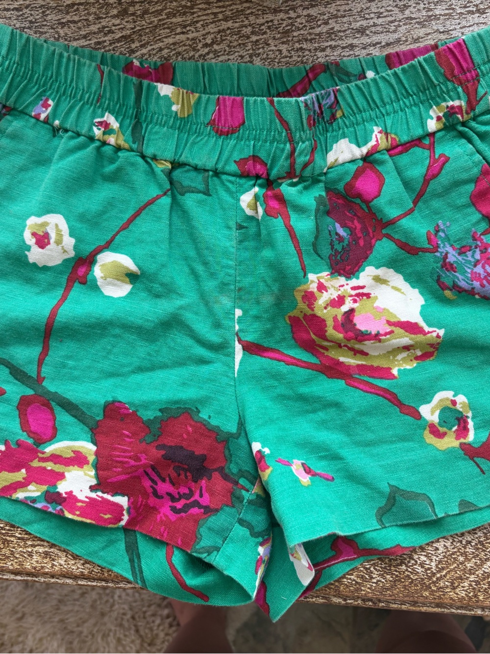J. Crew Green Floral High-Waist Elastic Shorts